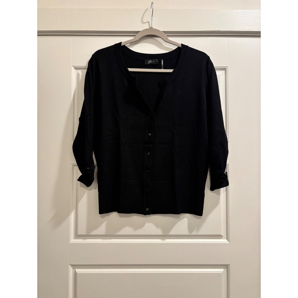 Gia Womens Black Button Front 3/4 Sleeve Cardigan Sweater XL R041201